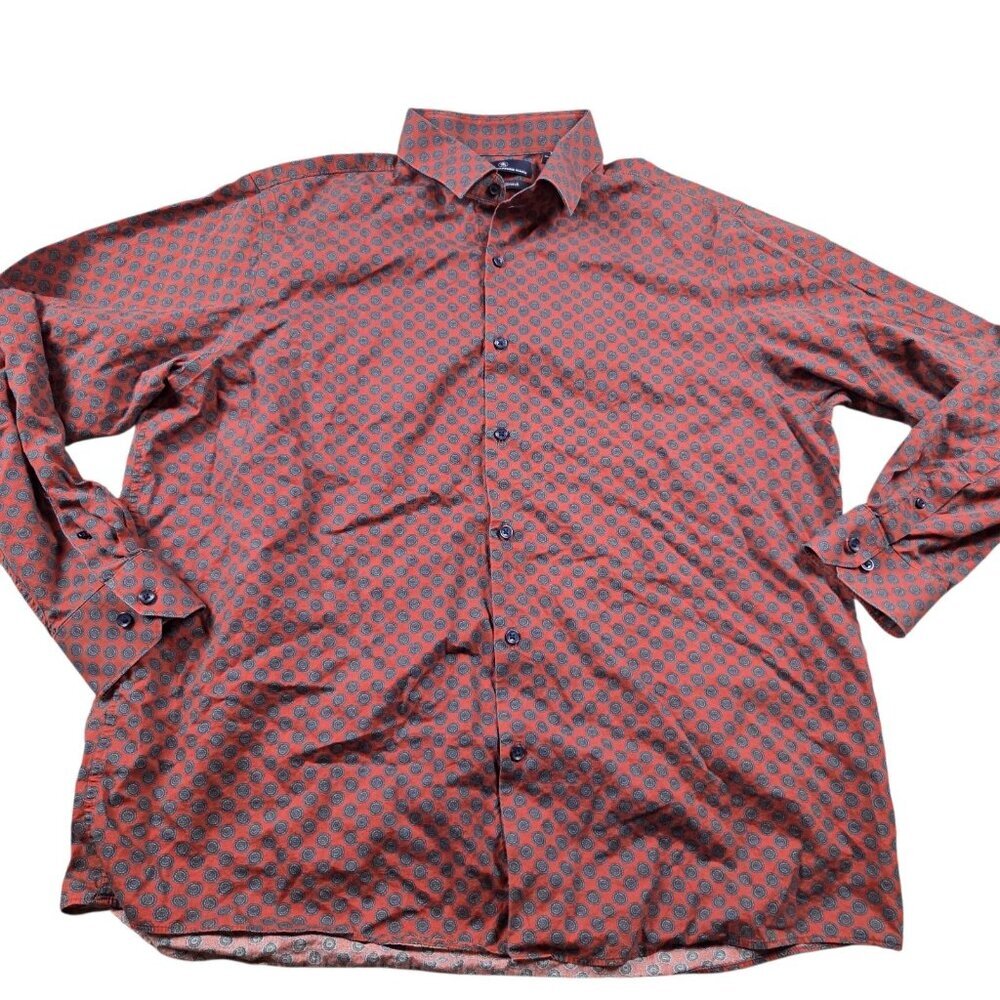Hart Schaffner Marx Shirt Mens XL Orange Blue Button Down Geometric Long Sleeve